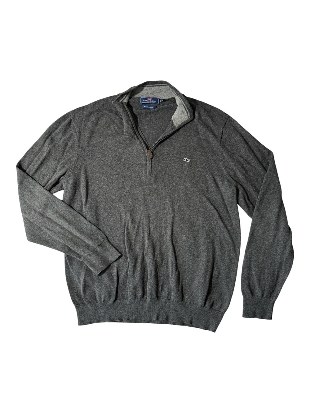 Vineyard vines mens XL grey solid cotton cashmere 1/4 zip pullover sweater EUC